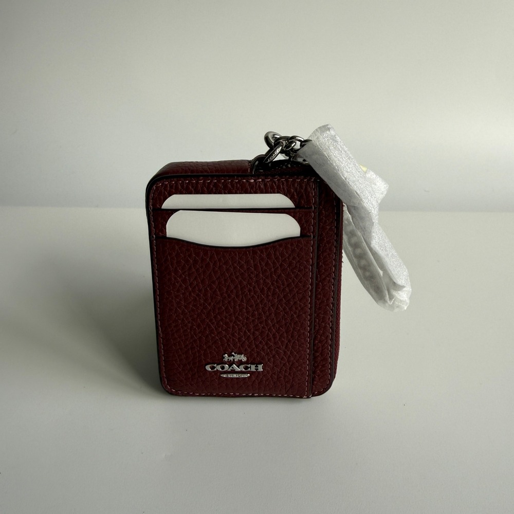 Coach Zip Card Case Wine Pebbled Leather Wallet 6303